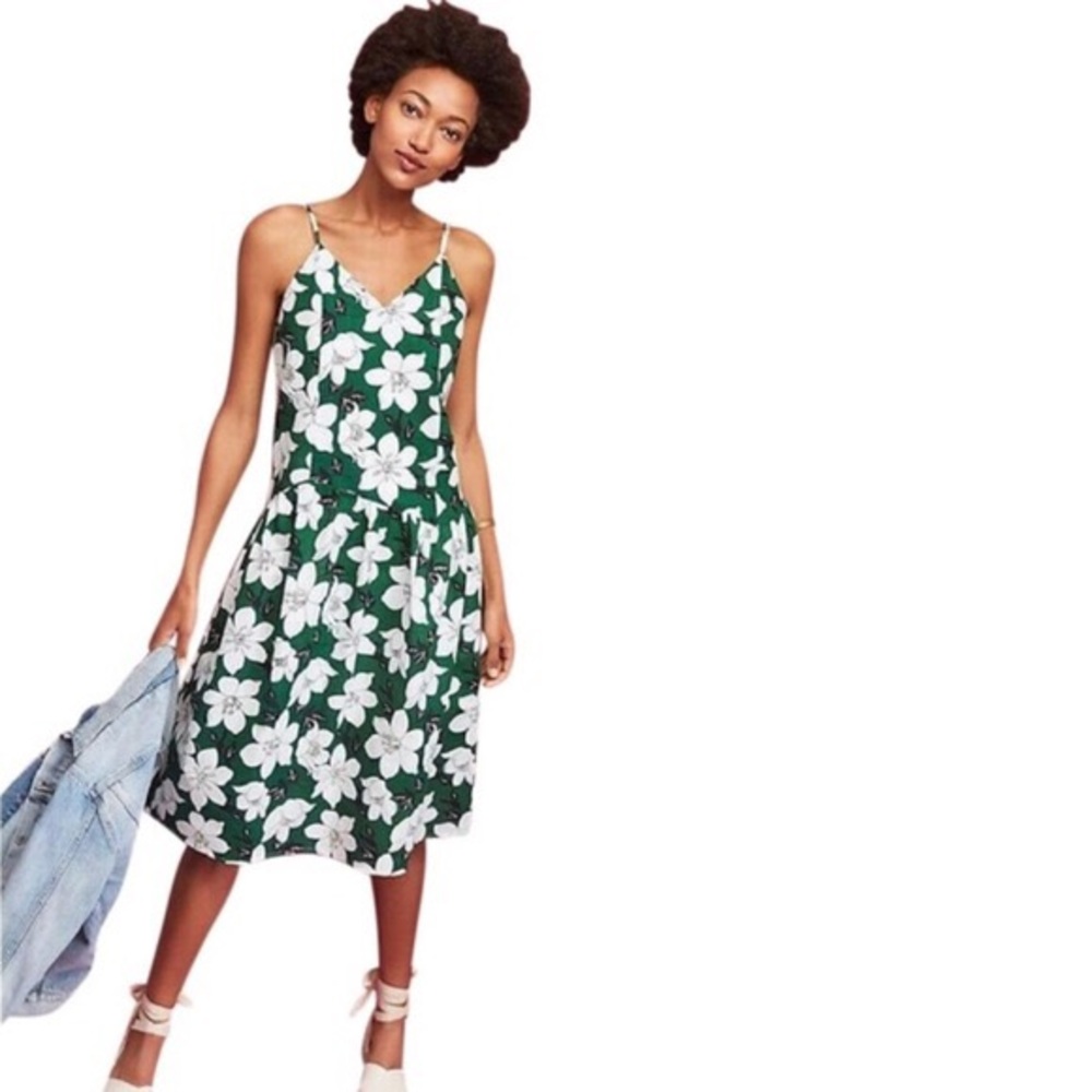 NWT J.o.a. Green floral linen Cotten dress XS